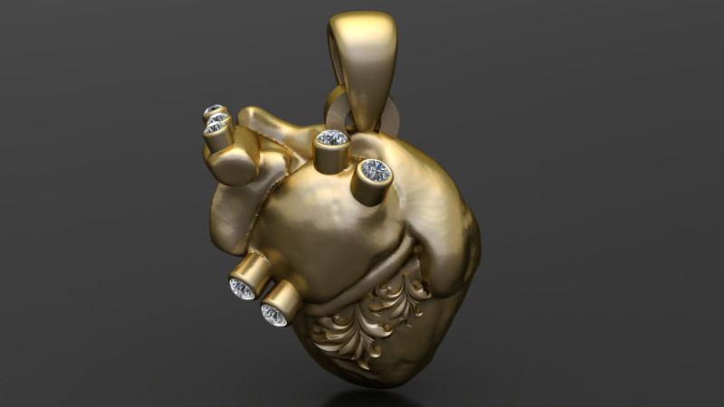HUMAN HEART DIAMOND PENDANT 3D PRINTABLE MODEL Modèle 3D .c4d .max .obj .3ds .fbx .stl .blend