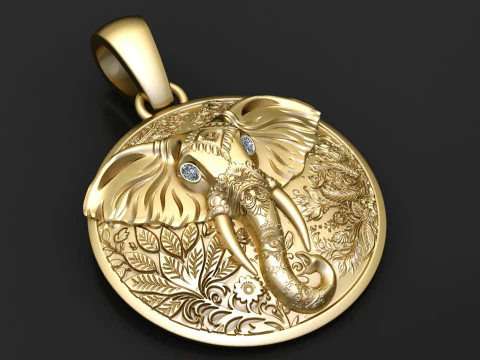 PENDENTE CON MONETA FACCIA DI ELEFANTE MODELLO STAMPABILE 3D Modello 3D