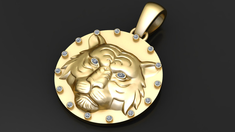 TIGER FACE COIN PENDANT 3D PRINTABLE MODEL 3D मॉडल .c4d .max .obj .3ds .fbx .stl .blend