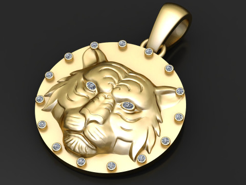 TIGER FACE COIN PENDANT 3D PRINTABLE MODEL 3D 模型