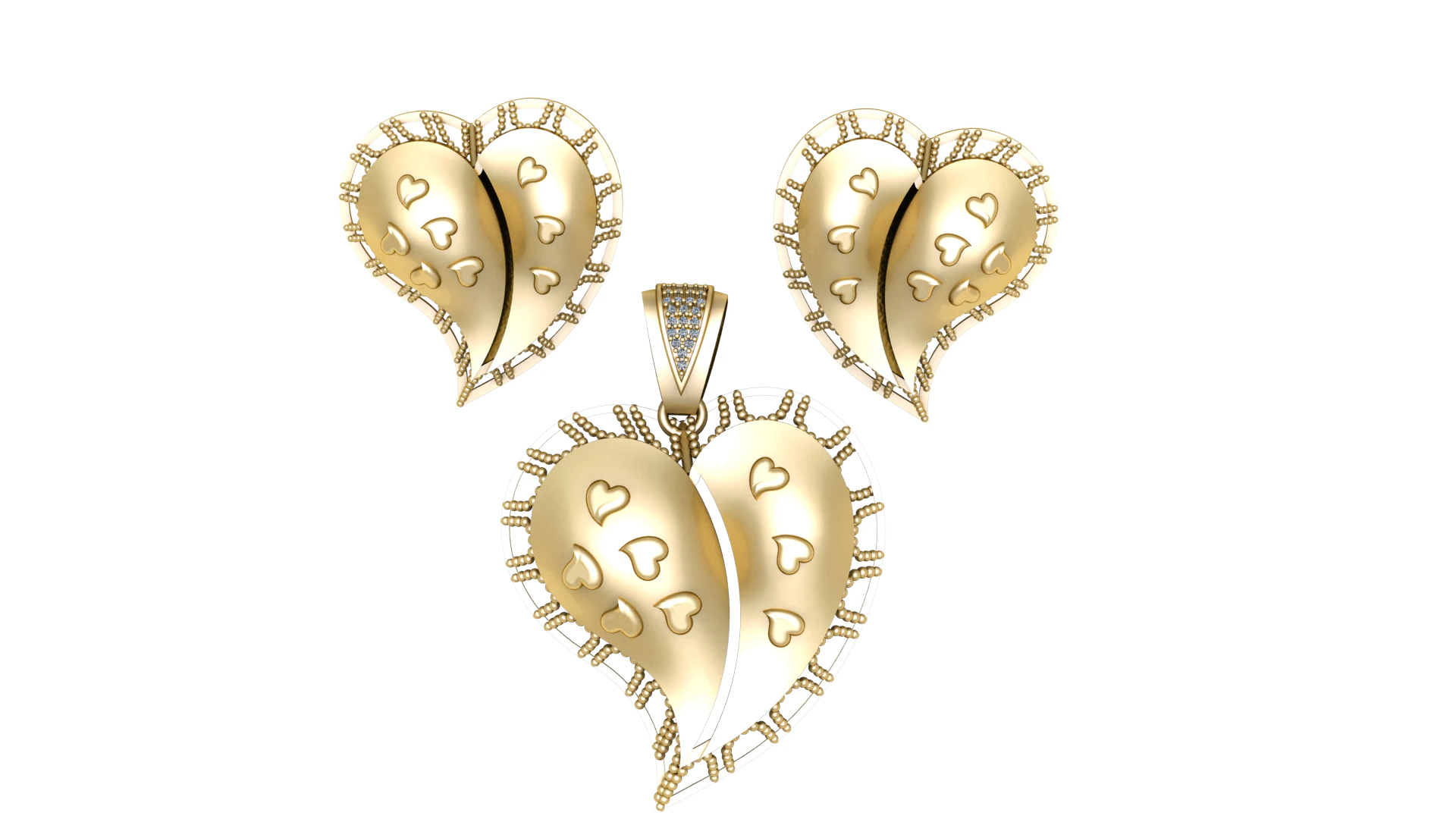 HEART SHAPE DIAMOND LOCKET SET 3D PRINTABLE MODEL 3D Model .c4d .max .obj .3ds .fbx .stl .blend