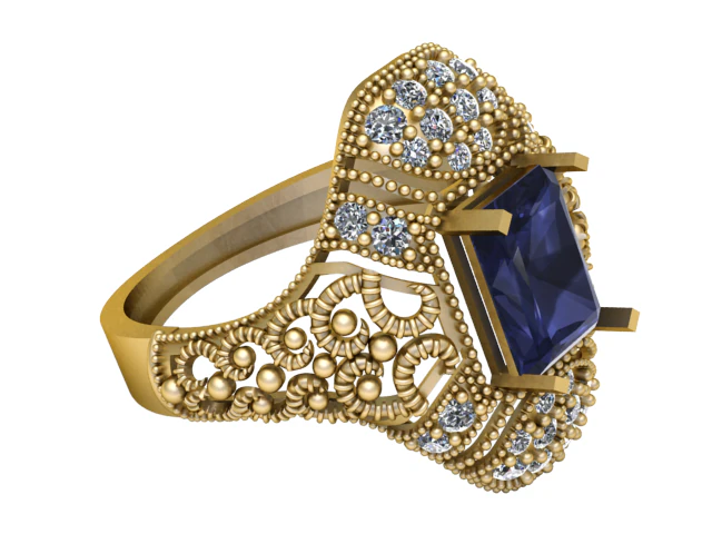BLUE SAPPHIRE GOLD RING 3D PRINTABLE MODEL 3D Model .c4d .max .obj .3ds .fbx .stl .blend