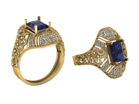 BLUE SAPPHIRE GOLD RING 3D PRINTABLE MODEL 3D Model
