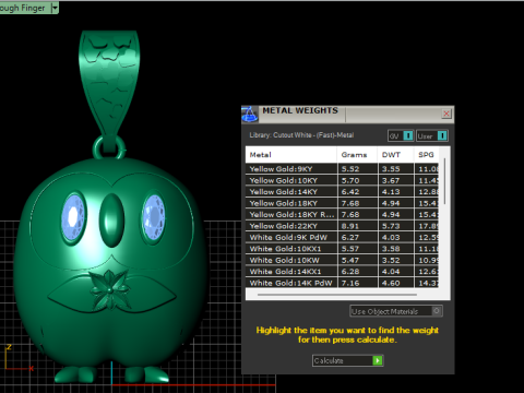 GOLD OWL PENDANT 3D PRINTABLE MODEL Modello 3D