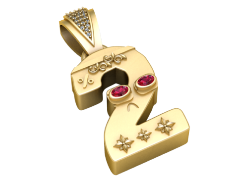 NUMBER 2 GOLDEN PENDANT 3D PRINTABLE MODEL Modèle 3D