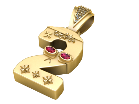 NUMBER 2 GOLDEN PENDANT 3D PRINTABLE MODEL Modèle 3D
