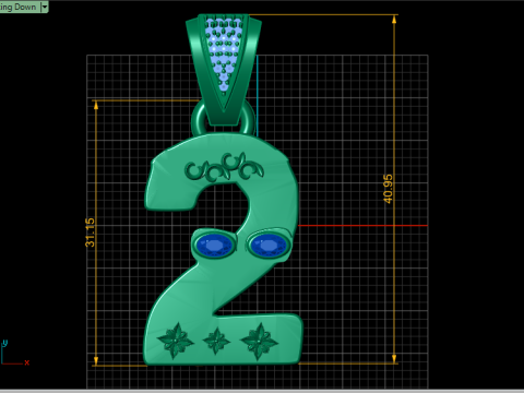 NUMBER 2 GOLDEN PENDANT 3D PRINTABLE MODEL Modèle 3D