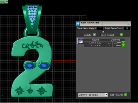 NUMBER 2 GOLDEN PENDANT 3D PRINTABLE MODEL Modèle 3D