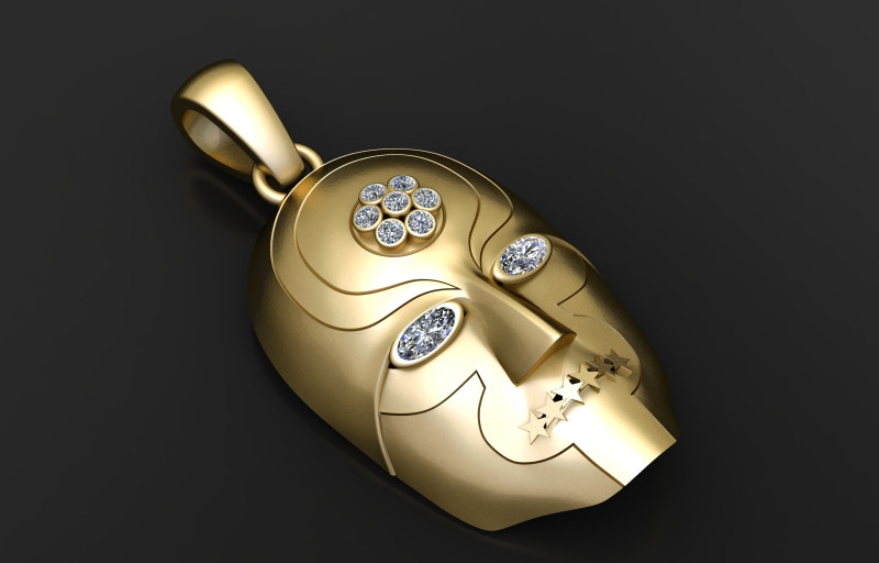 GOLDEN FACE MASK PENDANT 3D PRINTABLE MODEL 3D Модель .c4d .max .obj .3ds .fbx .stl .blend 