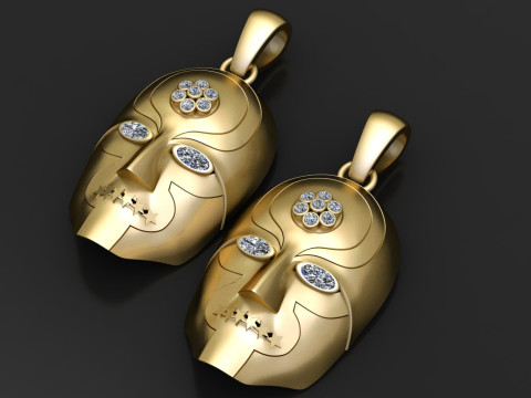 GOLDEN FACE MASK PENDANT 3D PRINTABLE MODEL 3D Модель