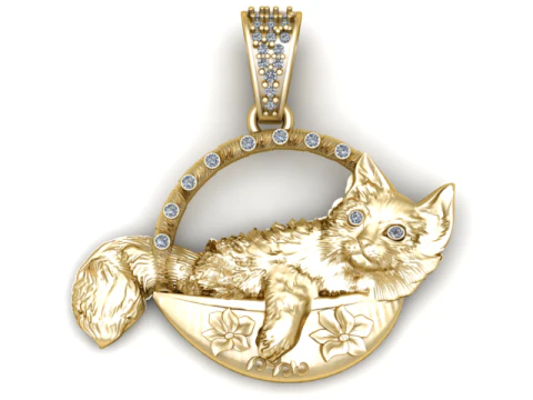 PENDENTE GATTO NEL CESTINO MODELLO STAMPABILE 3D Modello 3D