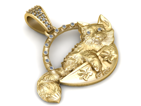 CAT IN THE BASKET PENDANT 3D PRINTABLE MODEL 3D Model