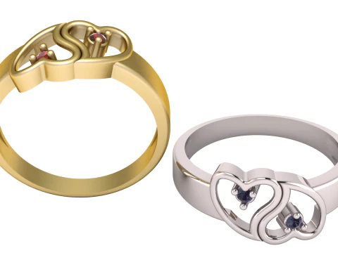 DOUBLE HEART DESIGN RING 3D PRINTABLE MODEL 3D Model