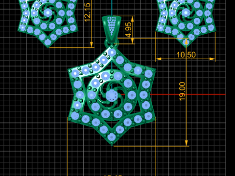HEXAGRAM SHAPE DIAMOND LOCKET SET 3D PRINTABLE MODEL Modelo 3D