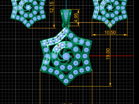 HEXAGRAM SHAPE DIAMOND LOCKET SET 3D PRINTABLE MODEL 3D Model