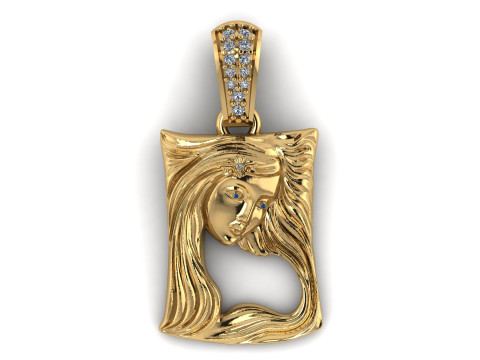 GOLDEN LADY FACE PENDANT 3D PRINTABLE MODEL Modèle 3D