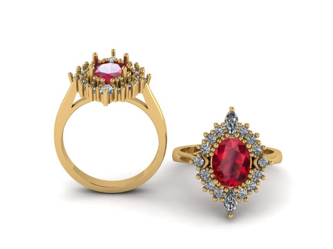 GLAMOROUS RUBY DIAMOND RING 3D PRINTABLE MODEL 3D Модель