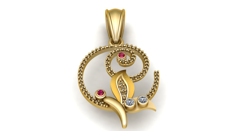 FLOWER DESIGN DIAMOND GOLD PENDANT 3D PRINTABLE MODEL 3D 模型 .c4d .max .obj .3ds .fbx .stl .blend 