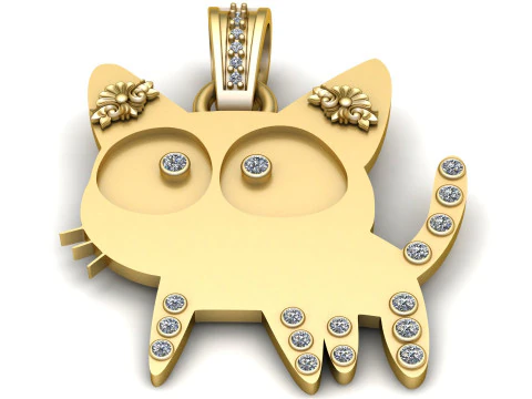 CUTE DIAMOND CAT PENDANT 3D PRINTABLE model 3D Print Model