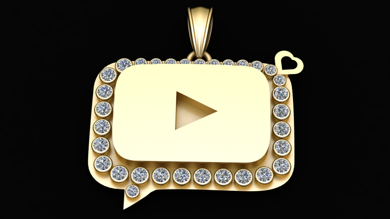 MOISSANITE Iced Youtube PANDANT 3D PRINTABLE MODAL Modelo de impresión 3D .c4d .max .obj .3ds .fbx .stl .blend