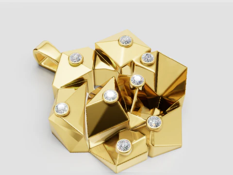 ゴールド キューブ パターン画像無料写真ペンダント 3Dプリントモデル