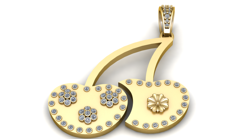 Cherry Charm Necklace Gold pendant Modelo de Impressão 3D .c4d .max .obj .3ds .fbx .stl .blend