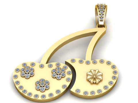Cherry Charm Necklace Gold pendant 3D Print Model