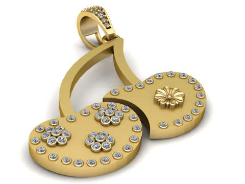 Cherry Charm Necklace Gold pendant 3D Print Model