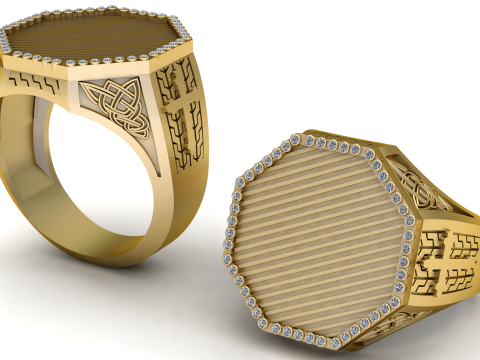 Yellow Gold Amethyst Mens Ring PENDANT Modèles 3D en vedette