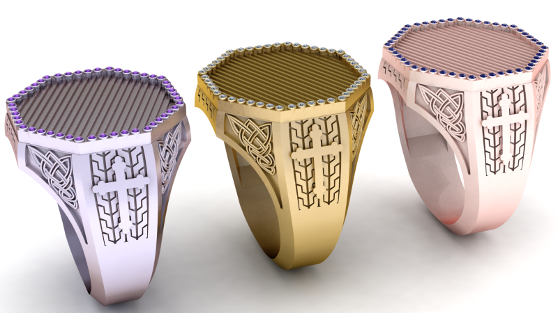 Yellow Gold Amethyst Mens Ring PENDANT Modèles 3D en vedette .c4d .max .obj .3ds .fbx .stl .blend