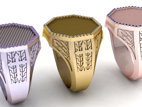 Мужское кольцо-КУЛОН с аметистом из желтого золота 3D Принт Модель