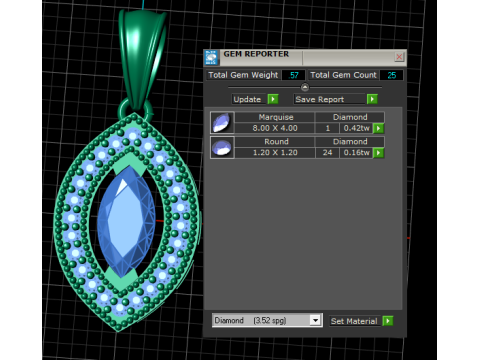 Amethyst Diamond Necklace pendant 3D Print Model