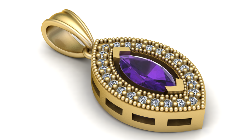 Amethyst Diamond Necklace pendant 3D Print Model .c4d .max .obj .3ds .fbx .stl .blend