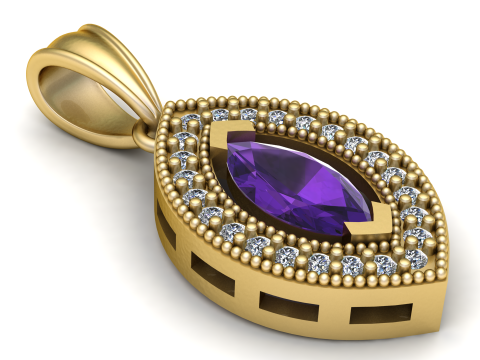 Amethyst Diamond Necklace pendant 3D Print Model