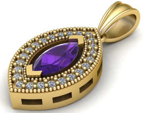 Amethyst Diamond Necklace pendant 3D Print Model