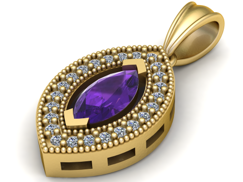 Amethyst Diamond Necklace pendant 3D Print Model