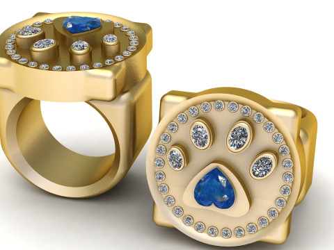 Rainbow Moonstone Signet Ring Round pendant 3D Print Model