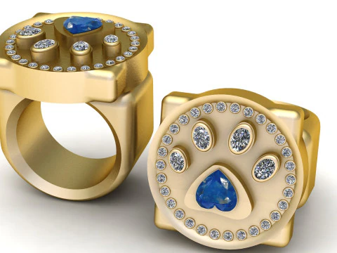 レインボームーンストーンシグネットリングラウンドペンダント 3Dプリントモデル