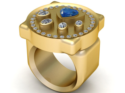 Rainbow Moonstone Signet Ring Round pendant 3D Baskı Modeli