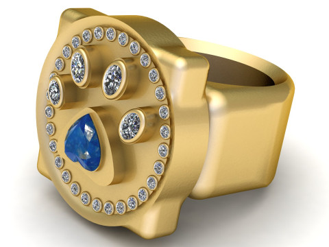 Rainbow Moonstone Signet Ring Round pendant 3D Baskı Modeli