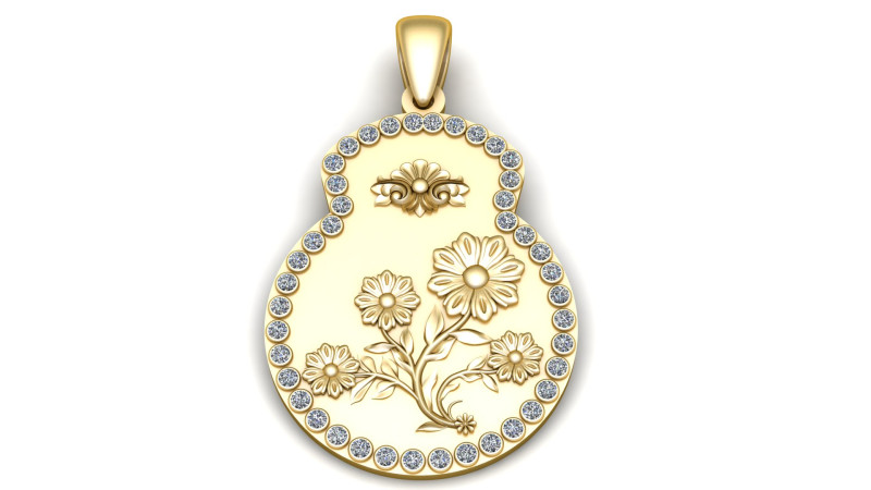 Yellow Gold Flower Pendant Modelo de Impressão 3D .c4d .max .obj .3ds .fbx .stl .blend