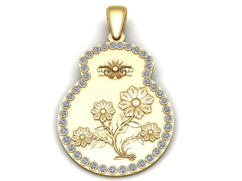 Yellow Gold Flower Pendant 3D Print Model