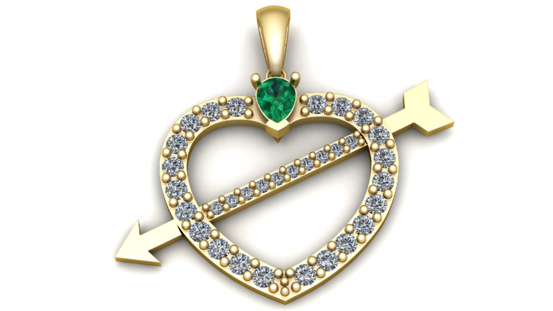 Gold Heart With Arrow Pendant 3Dプリントモデル .c4d .max .obj .3ds .fbx .stl .blend