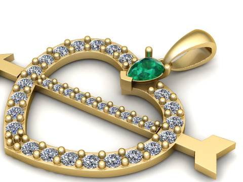 Gold Heart With Arrow Pendant 3Dプリントモデル