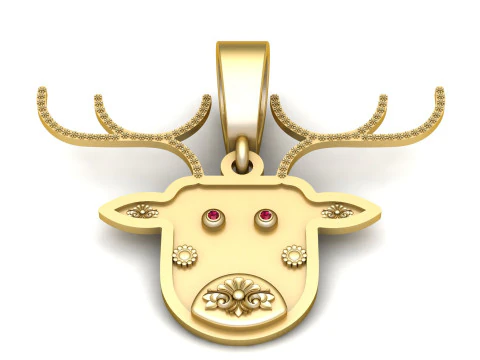 Yellow Gold deer Necklace pendant 3D Print Model