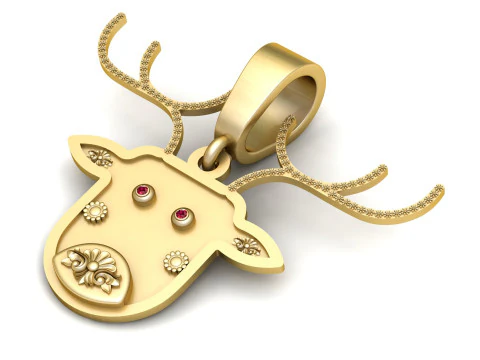 Yellow Gold deer Necklace pendant 3D Print Model