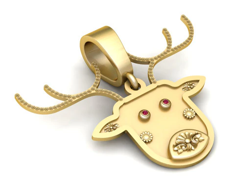 Yellow Gold deer Necklace pendant 3D Print Model