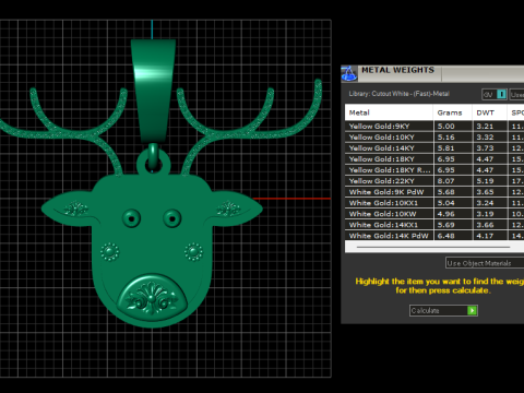 Yellow Gold deer Necklace pendant Modelo de impresión 3D