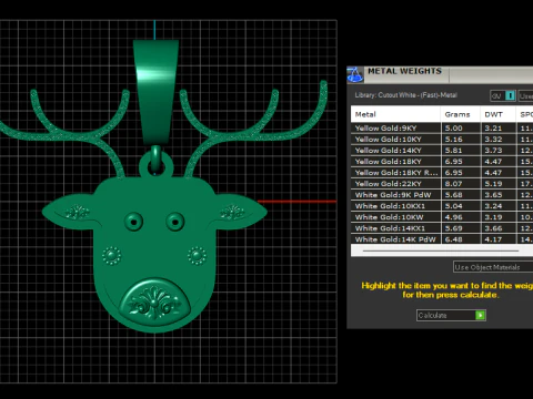 Yellow Gold deer Necklace pendant 3D Print Model
