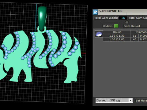 Elephant Diamond Pendant 3D Print Model